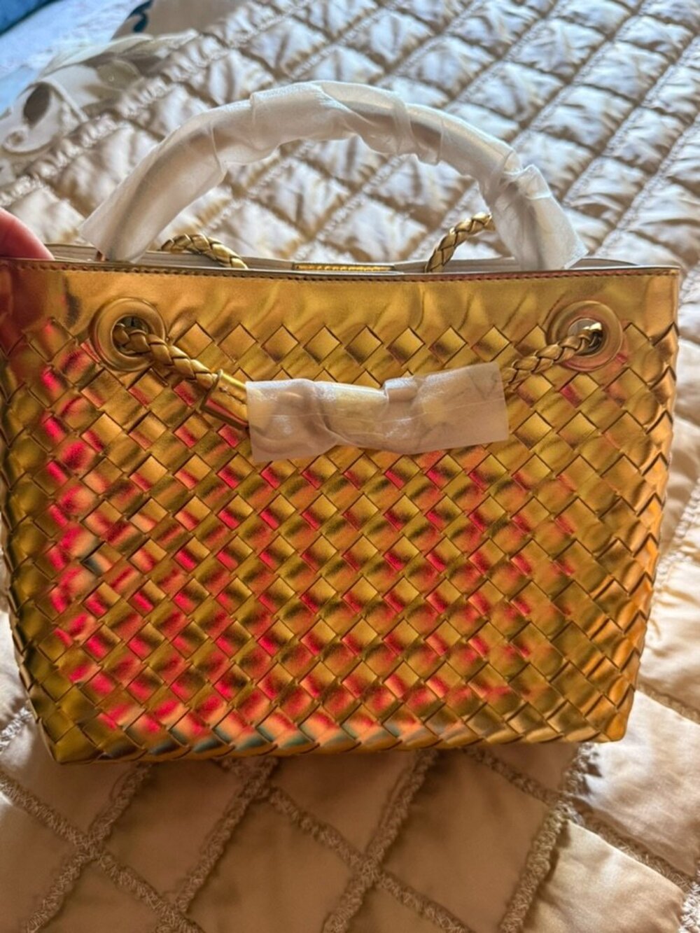 New Gold Woven  Designer style Handbag